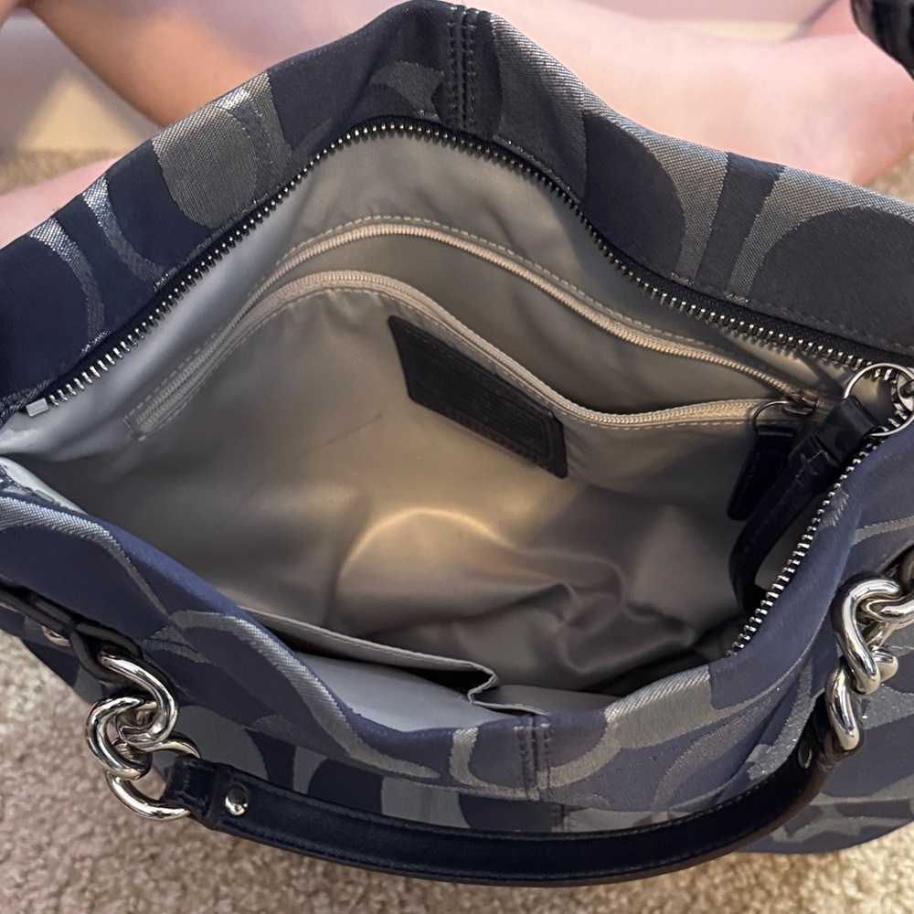 Coach Navy and Silver Signature Shoulder Hobo - Picture 3 of 3